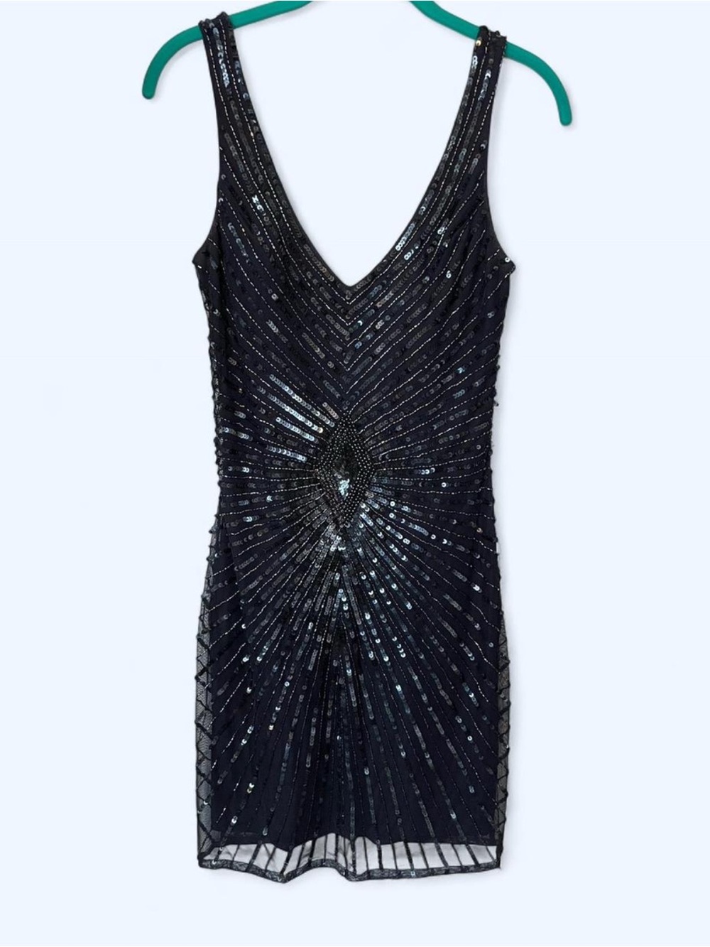 Aidan Mattox Black Sequined Cocktail Dress